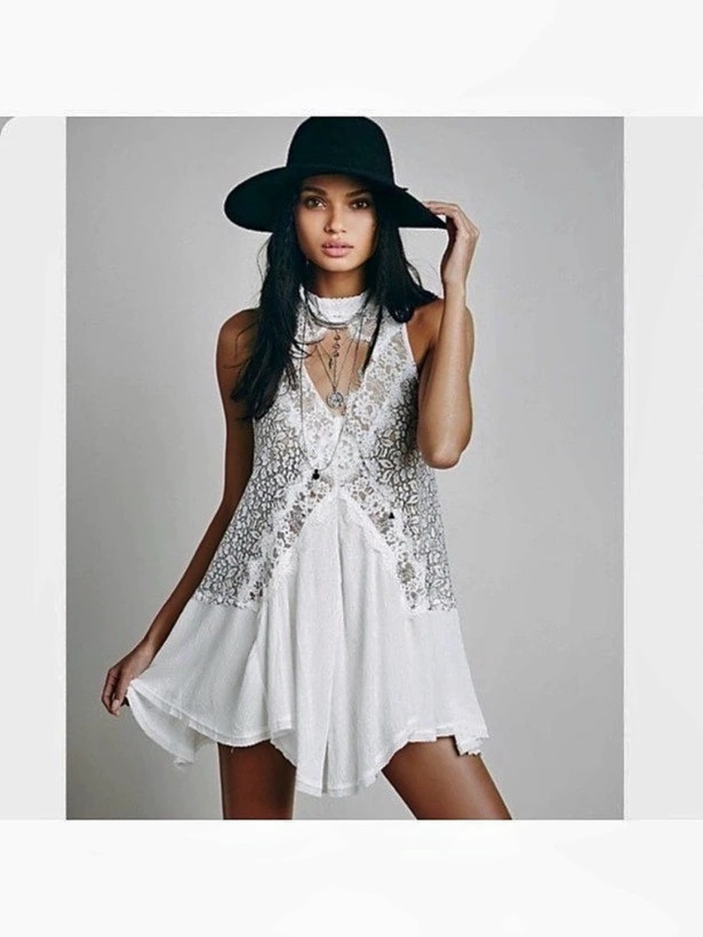 Free People Tell Tale Heart Lace Dress Floral Tunic Sz M Lagen Boho